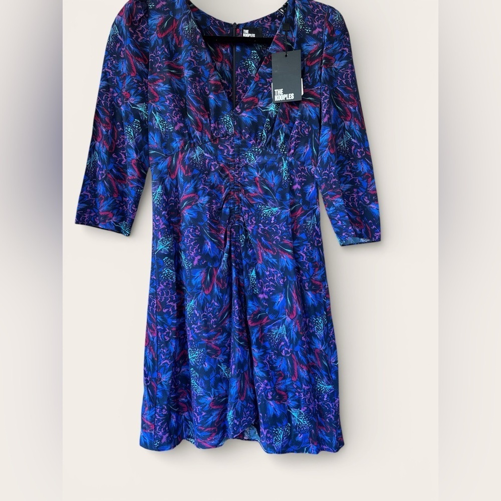 The Kooples Vibrant Blue and Red Long Sleeve Dress